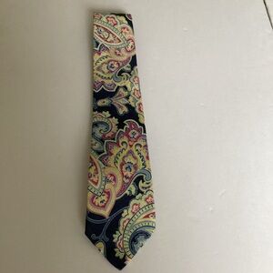 Peter Millar Tie Paisley Multi Color Hand Finished Linen Silk Blend Preppy